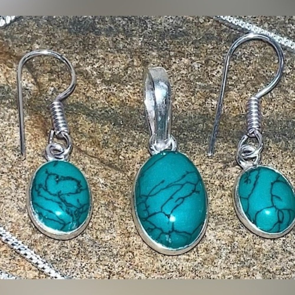Turquoise pendant Earring 925 sterling silver set 3